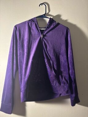 Purple Velour Zip Hoodie with Sequin Pocket